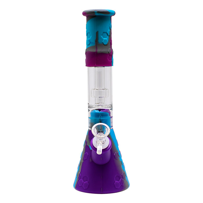 Blue Honeycomb 11 Inches Silicone Beaker Bong with Showerhead Percolator