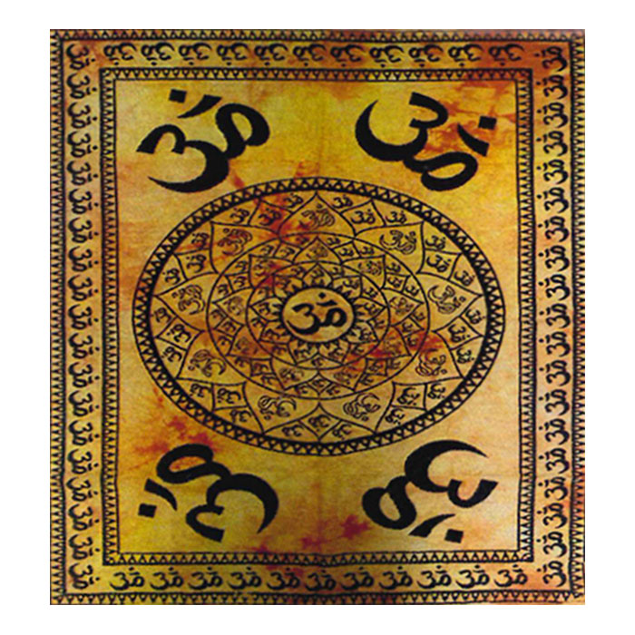 Celtic Trinity Knot Orange Om Shanti in Sanskrit on Lotus Mandala Cotton Flag