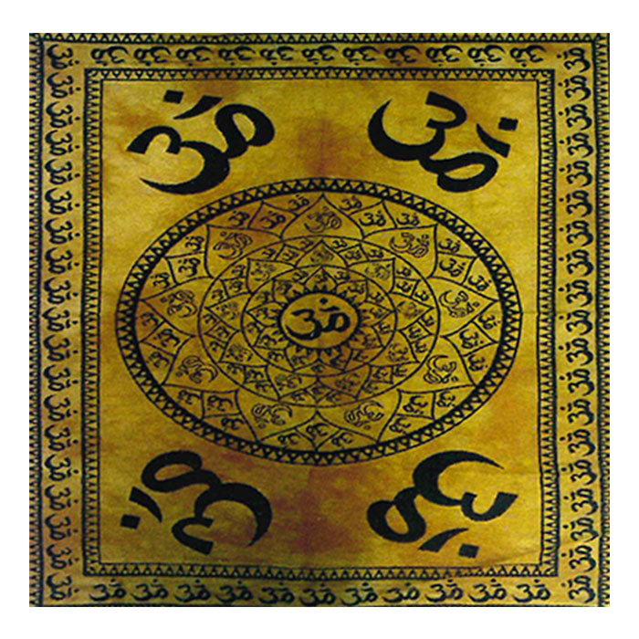 Celtic Trinity Knot  Yellow Om Shanti in Sanskrit on Lotus Mandala Cotton Flag