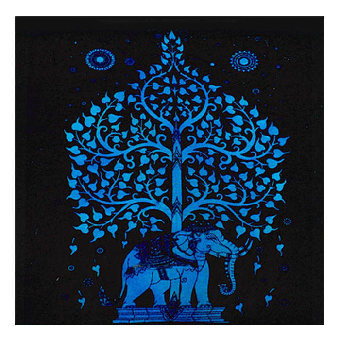 Cotton Blue Indian Elephant Meditation Flag