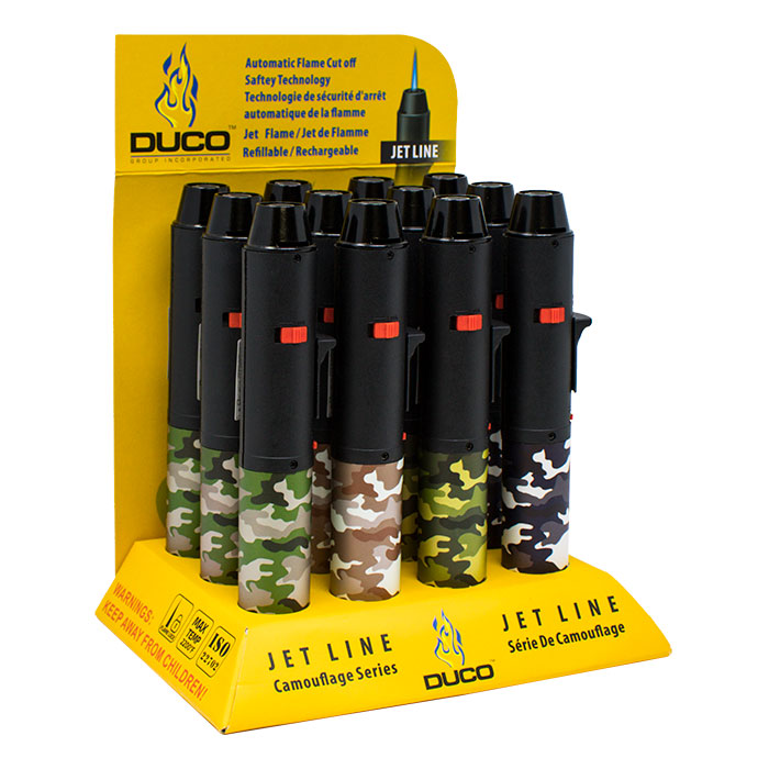 Duco Jet Line Camouflage Series Torch Lighters Display of 12