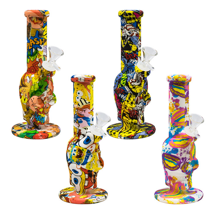 Assorted Comic Graphic Silicone Bong 8.5 Inches