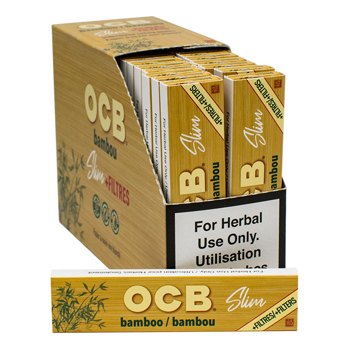OCB Bamboo Unbleached King Size Slim with Filters Display of 32