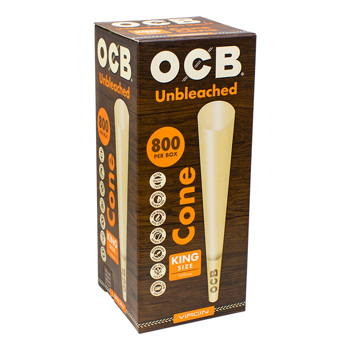 OCB Unbleached Virgin King Size Cone Display of 800