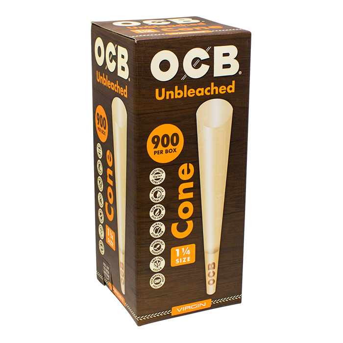 OCB Unbleached Virgin 1.25 Size Cone Display of 900
