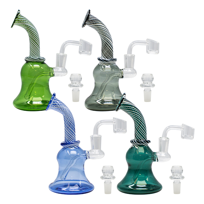 Assorted Color Striped 7 Inches Glass Dab Rig and Bong