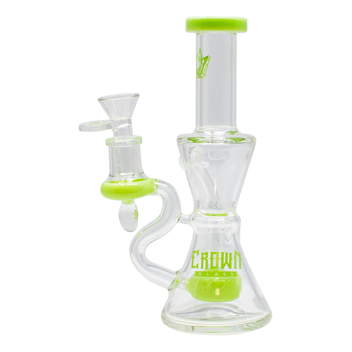 Green Hourglass Shaped 7.5 Inches Glass Dab Rig and Bong by Crown Glass