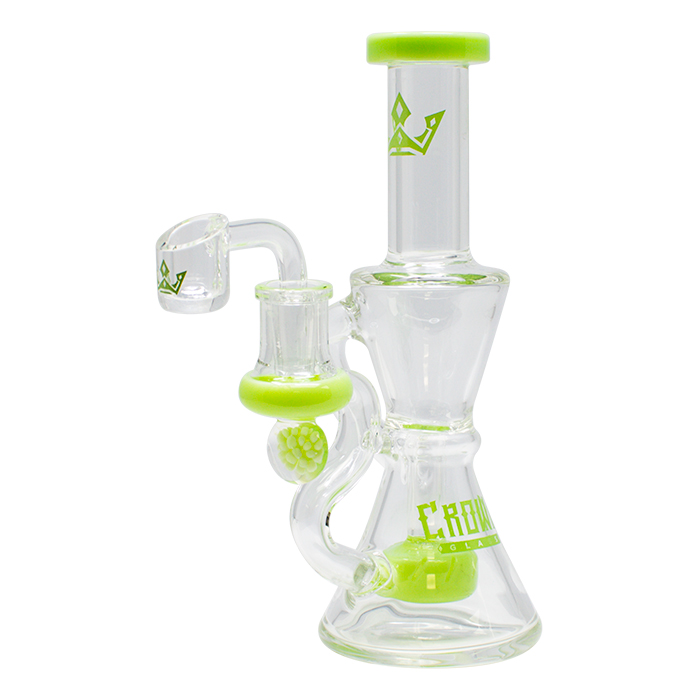 Green Hourglass Shaped 7.5 Inches Glass Dab Rig and Bong by Crown Glass