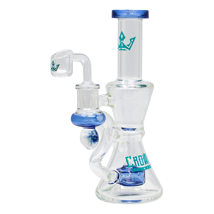 Blue Hourglass Shaped 7.5 Inches Glass Dab Rig and Bong by Crown Glass