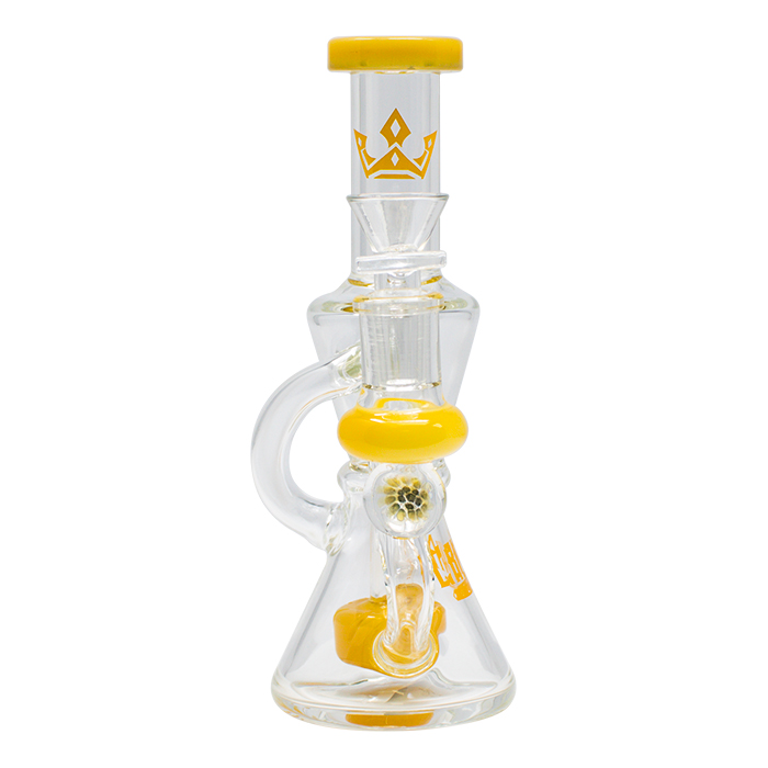 Yellow Hourglass Shaped 7.5 Inches Glass Dab Rig and Bong by Crown Glass