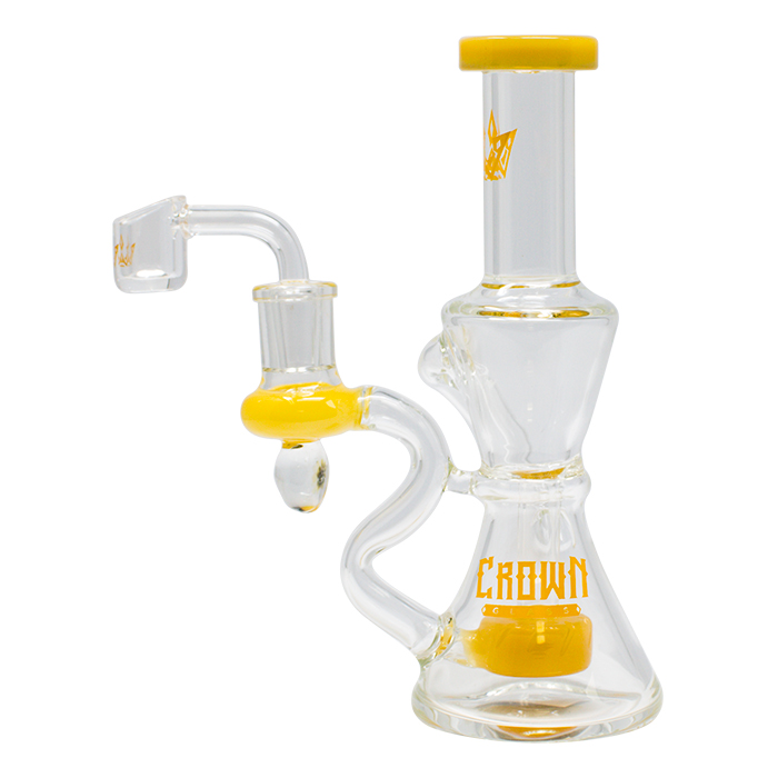 Yellow Hourglass Shaped 7.5 Inches Glass Dab Rig and Bong by Crown Glass
