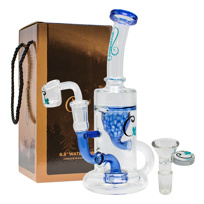 Blue Cylindrical Shape 8.5 Inches Cannatonik Glass Dab Rig and Bong