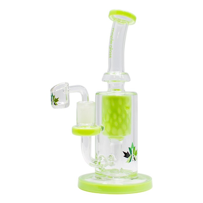 Green Honeycomb 8 Inches Glass Dab Rig and Bong by Maple Glass