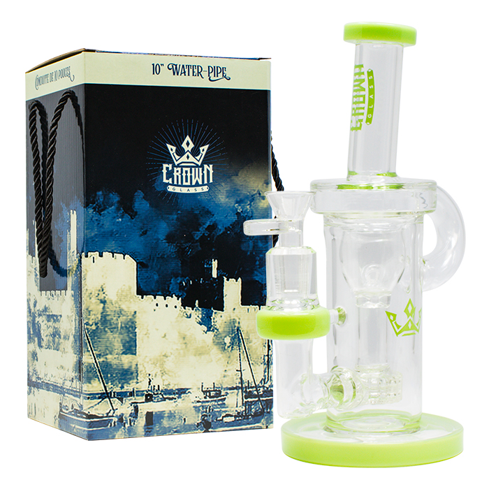 Green Crown Glass 10 Inches Glass Dab Rig and Bong with Handle