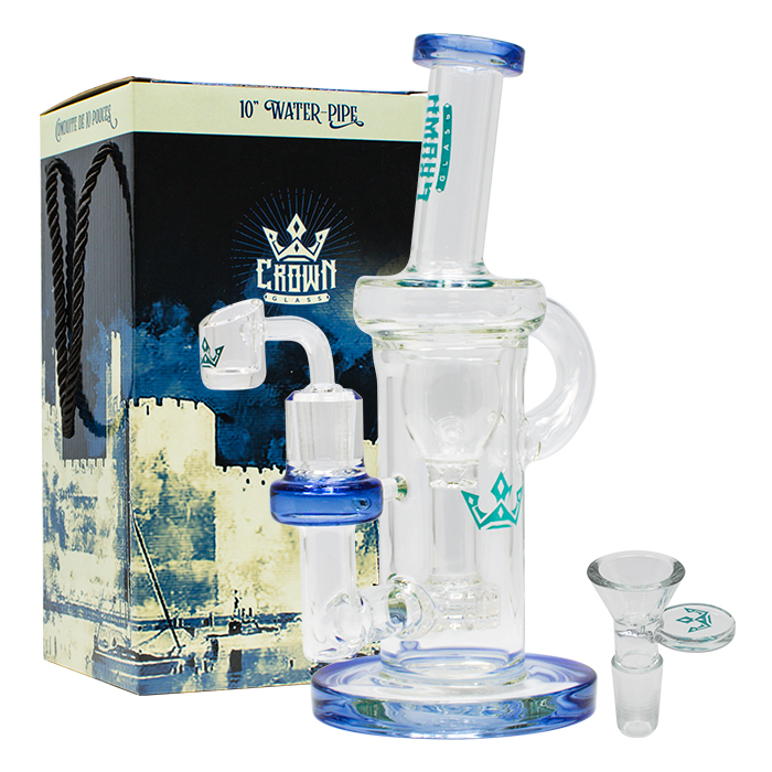 Blue Crown Glass 10 Inches Glass Dab Rig and Bong with Handle