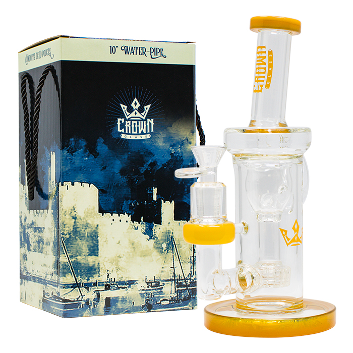 Yellow Crown Glass 10 Inches Glass Dab Rig and Bong with Handle