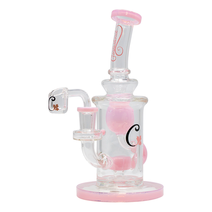 Pink 8.5 Inches Borosilicate Bent Neck Glass Dab Rig and Bong by Cannatonik