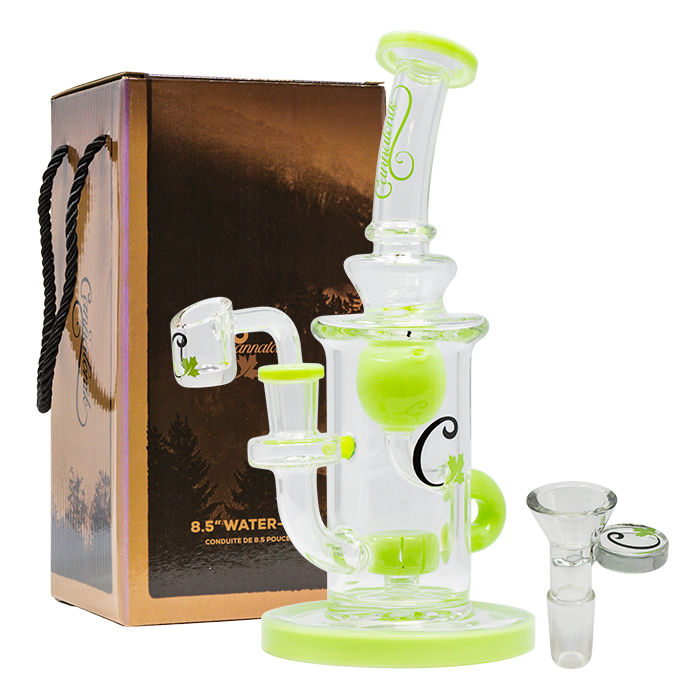 Green 8.5 Inches Borosilicate Bent Neck Glass Dab Rig and Bong by Cannatonik