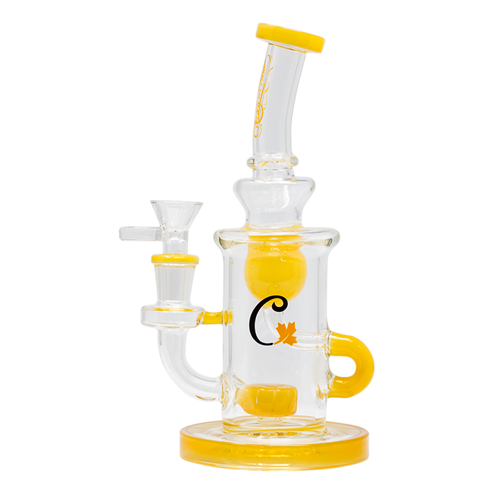 Yellow 8.5 Inches Borosilicate Bent Neck Glass Dab Rig and Bong by Cannatonik