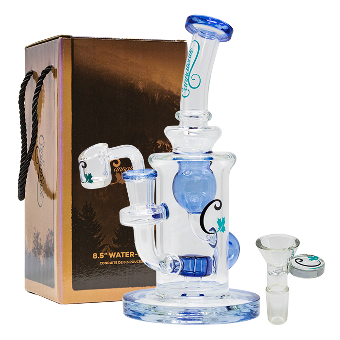 Blue 8.5 Inches Borosilicate Bent Neck Glass Dab Rig and Bong by Cannatonik