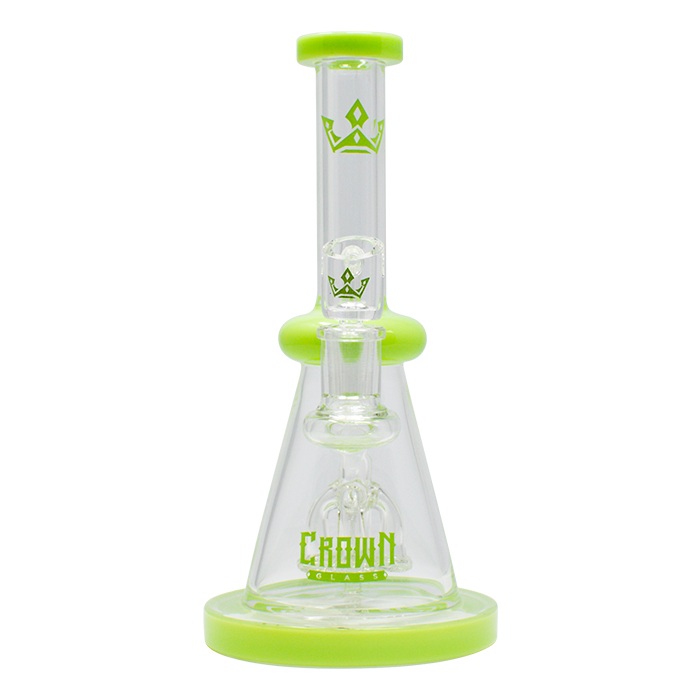Bent Neck Green Crown Glass 8 Inches Glass Dab Rig and Bong