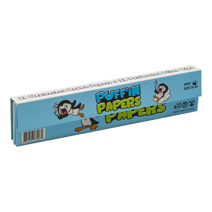 Puffin Unbleached King Size Slim Rolling Paper and Tips Ct-24
