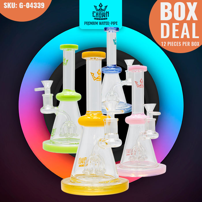 Bent Neck Pink Crown Glass 8 Inches Glass Dab Rig And Bong Deal of 12