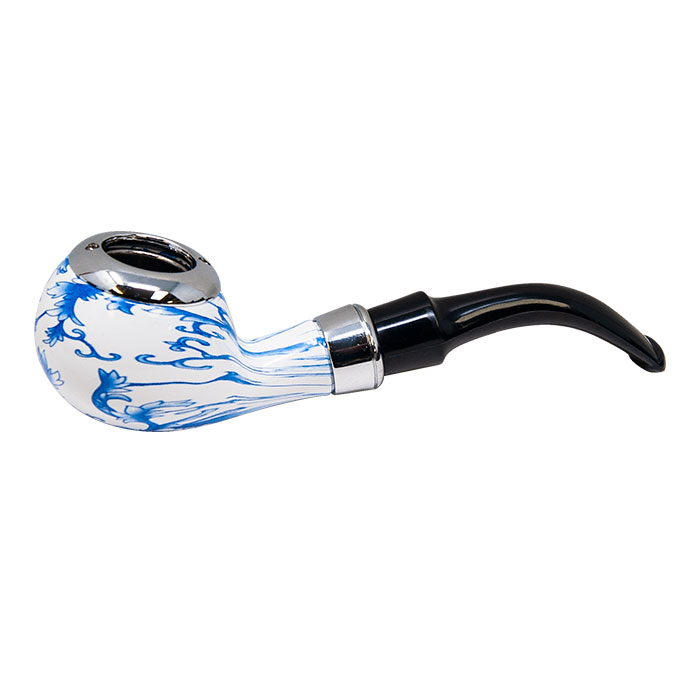 Blue and White Floral Wood and Resin 6 Inches Pipe
