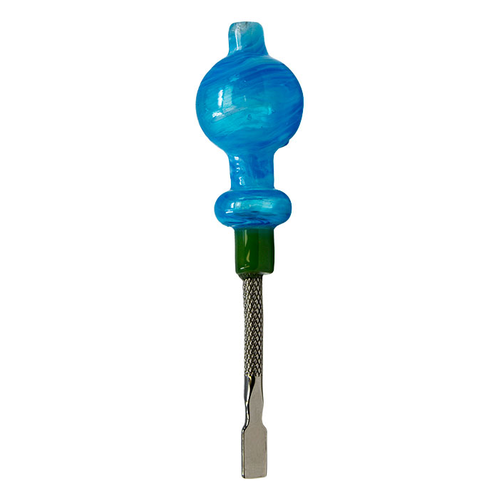 Blue Multi-Purpose Dabbing Stick and Carb Cap with Flat Scooper