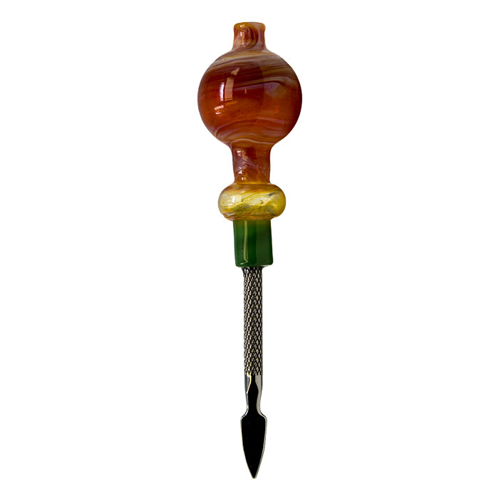 Red Multi-Purpose Dabbing Stick and Carb Cap with Sharp Paddle Scooper