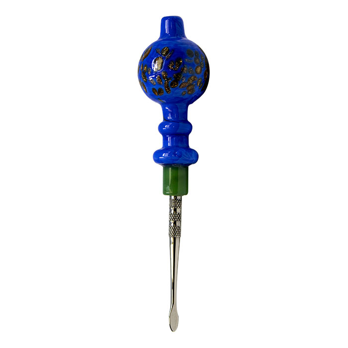 Blue Sparkly Dabbing Stick And Carb Cap With Round Scooper