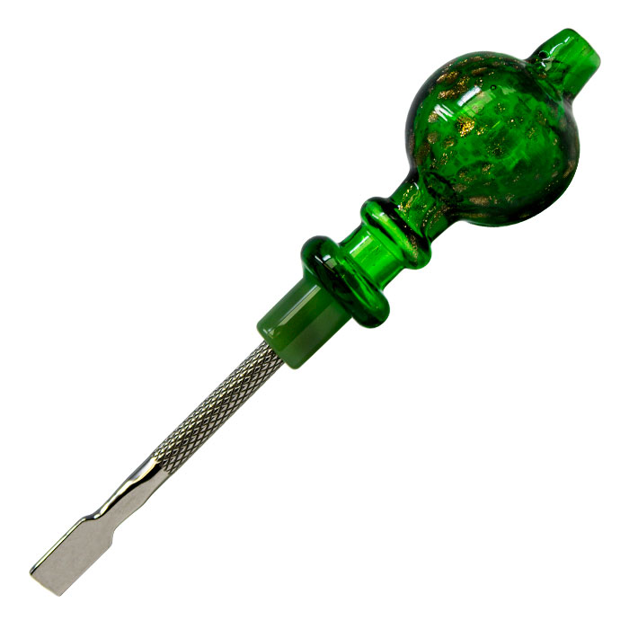 Green Sparkly Dabbing Stick And Carb Cap With Flat Scooper