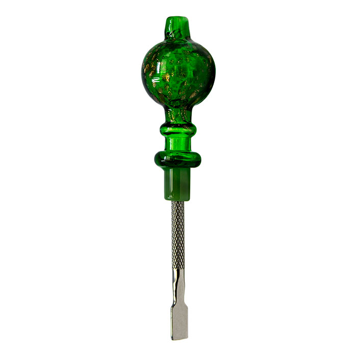 Green Sparkly Dabbing Stick And Carb Cap With Flat Scooper