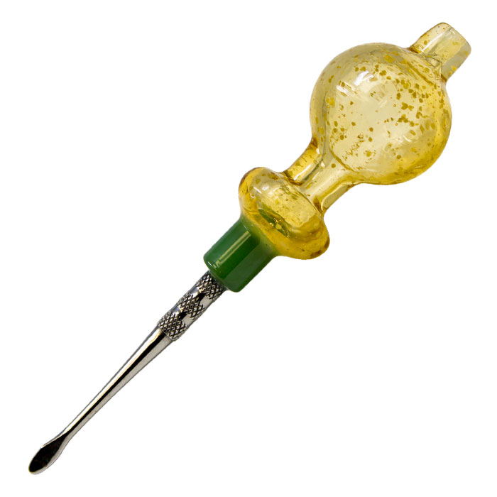 Yellow Glow In The Dark Dabbing Stick and Carb Cap with Round Scooper