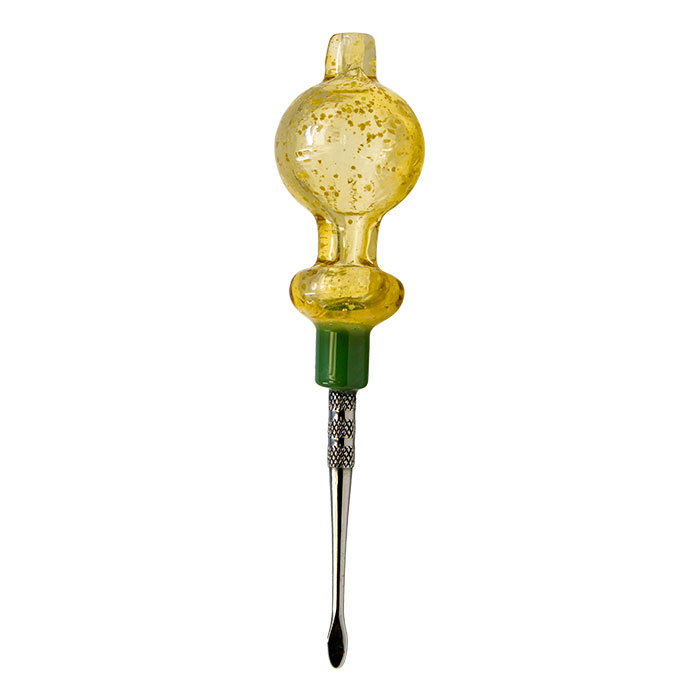 Yellow Glow In The Dark Dabbing Stick and Carb Cap with Round Scooper