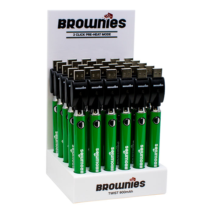 510 Green Brownies Twist 900mAh Batteries Display of 30