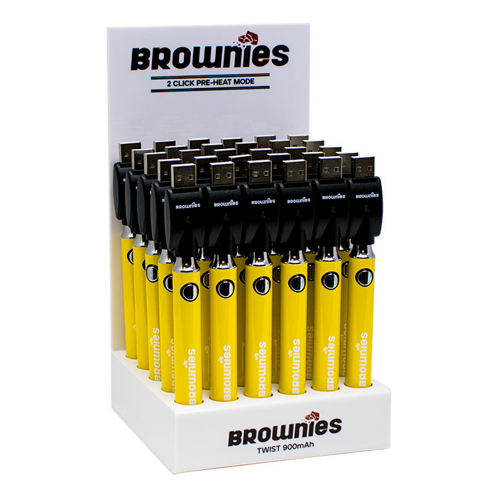 510 Yellow Brownies Twist 900mAh Batteries Display of 30