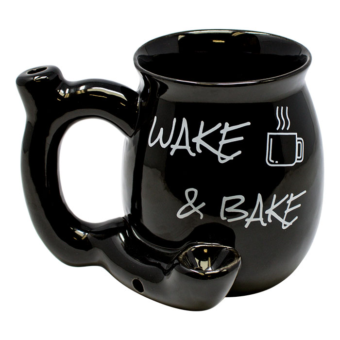 Wake and Bake Black Ceramic Mug Pipe