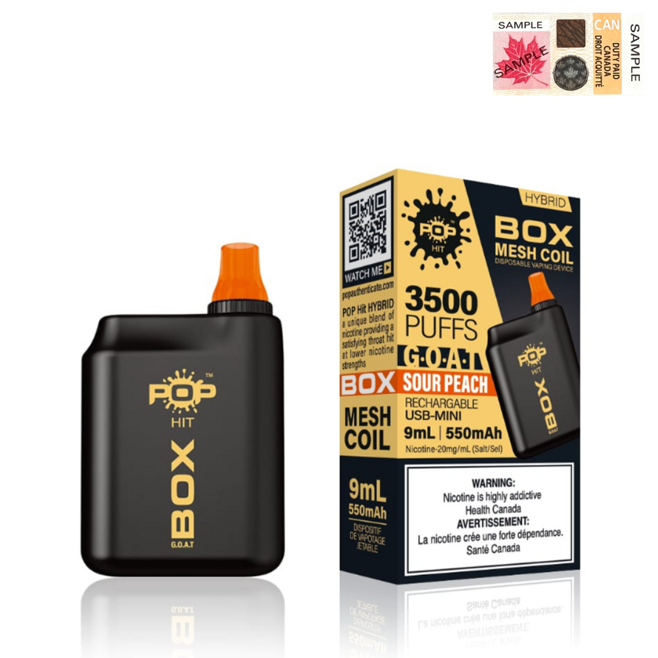 (Stamped) Sour Peach Pop Hybrid Box G.O.A.T 3500 Puffs Disposable Vape Ct-5