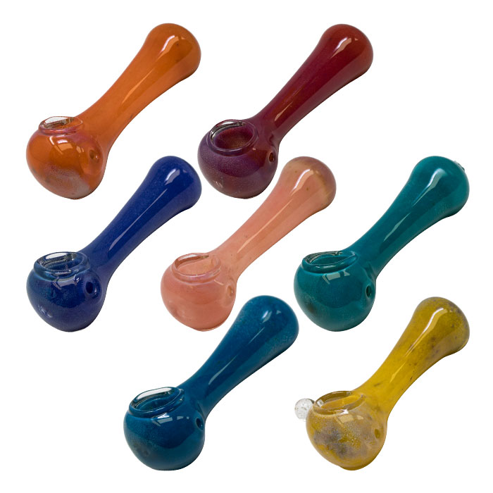 Blue Hand Crafted Inside Out Frit Work Glass Pipe 4 Inches