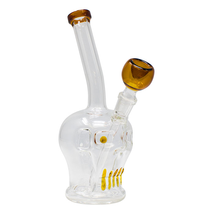 Yellow Skull Face 8 Inches Glass Bong