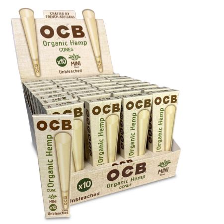 OCB Unbleached Organic Hemp Mini 70mm Cones With Tip Ct 32