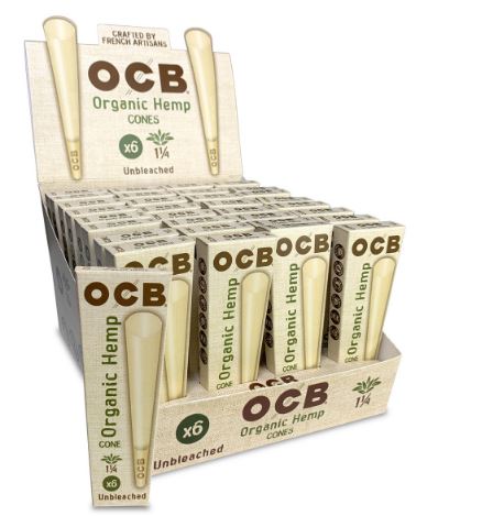 Ocb Unbleached 1.25 Organic Hemp 84mm Cones With Tip Ct 32