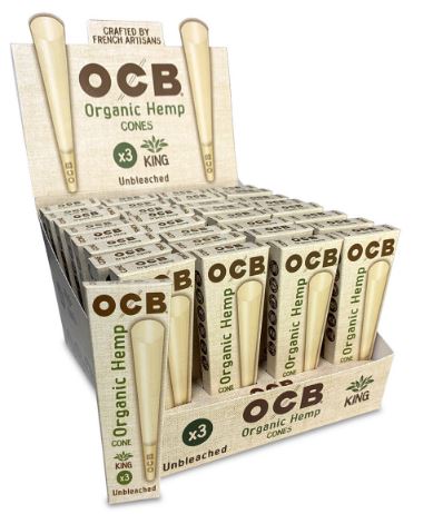 Ocb Unbleached Organic Hemp Slim 98mm Cones With Tip Ct 32