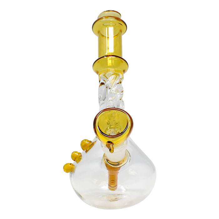 Yellow Swirly Design Down Stem 8 Inches Glass Bong
