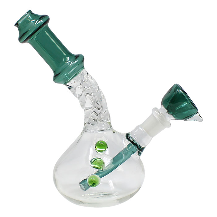 Teal Swirly Design Down Stem 8 Inches Glass Bong