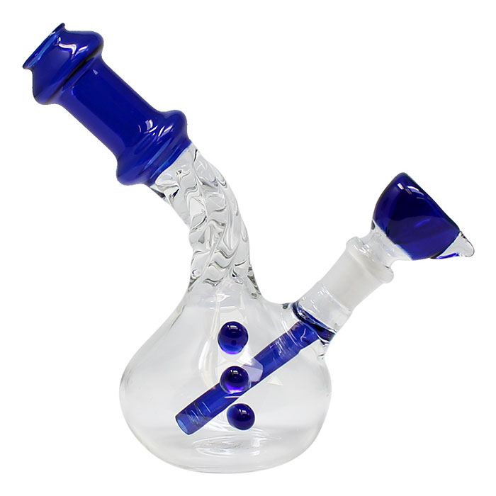 Blue Swirly Design Down Stem 8 Inches Glass Bong