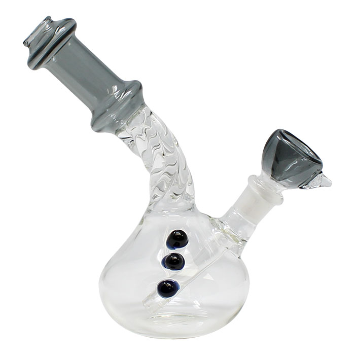 Teal Black Swirly Design Down Stem 8 Inches Glass Bong