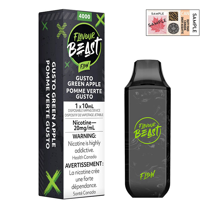 Stamped Flavour Beast Flow Gusto Green Apple 4000 Puffs Disposable Vape Ct 6