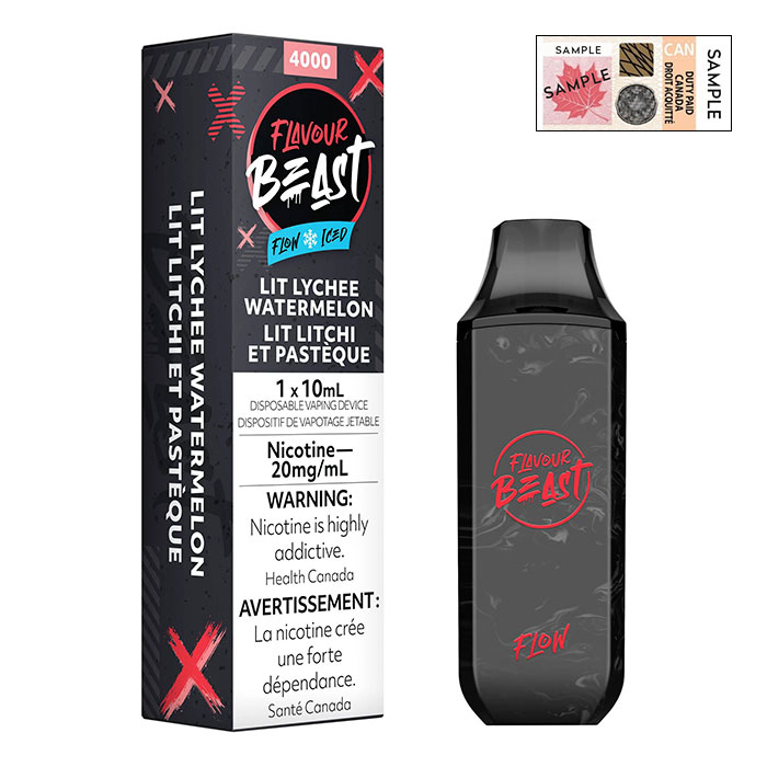 Stamped Flavour Beast Flow Lit Lychee Watermelon 4000 Puffs Disposable Vape Ct 6